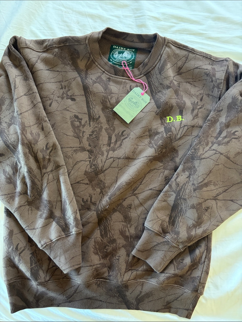 Dairy Boy Brown Camouflage Crewneck Sweater - D.B. Embroidered